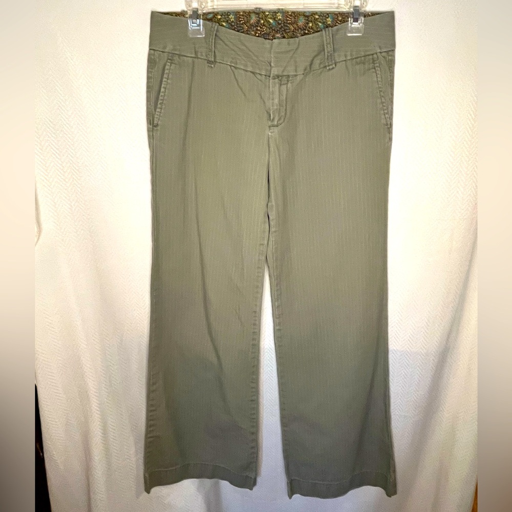 Gap Women’s Olive Green Pinstripe Wide Leg Cotton Chinos Y2K vintage - 8 Reg